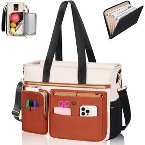 Teacher Tote Bag for Women 2Pcs,15.6'' Laptop Work Bag Computer Bag w/File Folde